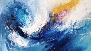 蓝色梦幻海浪抽象艺术画