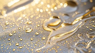 金色水滴在金属表面的美景
