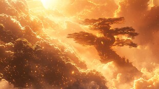 云端奇幻古树 光芒环绕