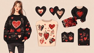 爱心图案毛衣及配饰集合