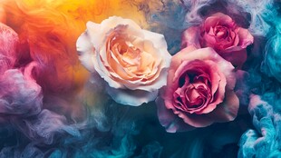 梦幻色彩中的娇艳玫瑰花