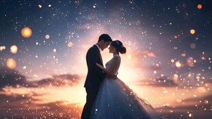 浪漫星空下的新婚夫妇