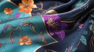 绚丽花卉图案丝绸面料