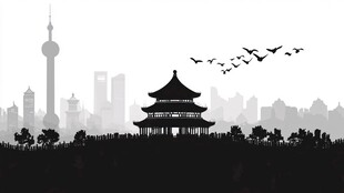 上海城市与古典建筑剪影