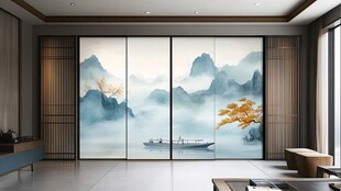 中式山水屏风装饰的雅致空间