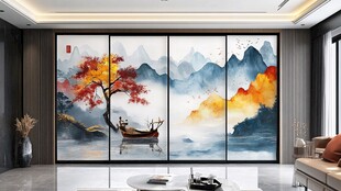 中式客厅山水装饰画背景墙