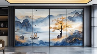 中式山水风客厅背景墙画