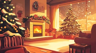 温馨冬日圣诞室内场景