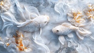 灵动双锦鲤 悠然水中景