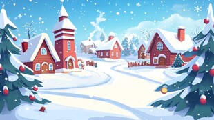 冬日雪中小镇温馨景象