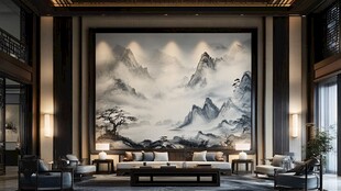 中式客厅的山水墨画装饰