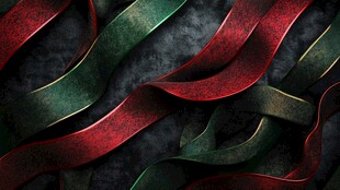 红绿色丝带交织的动感背景