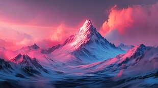 梦幻粉紫雪山壮丽景观