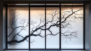 中式窗棂树枝艺术装饰画