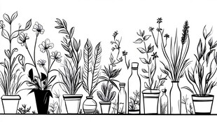 手绘盆栽植物插画展示