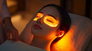 女子享受面部光疗美容护理