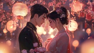 古风情侣于浪漫灯海相依