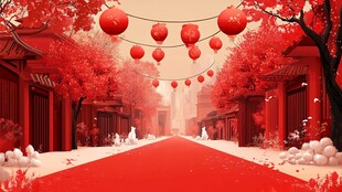 红灯笼下的中式浪漫街道