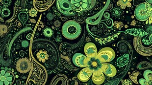 绿调花卉藤蔓抽象图案