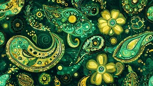 绿底佩斯利花纹精美图案