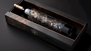精致黑盒中的奢华葡萄酒瓶