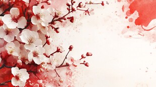 红梅绽放 水墨风花卉背景