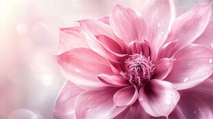 娇艳粉花绽露晶莹水珠