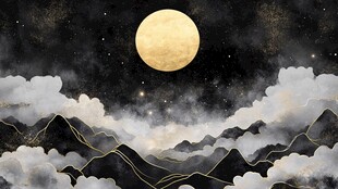 月夜山峦云海梦幻景象