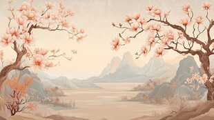 春日繁花山水写意画