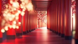 红色鸟居通道梦幻美景