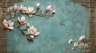 古典玉兰花枝复古背景图