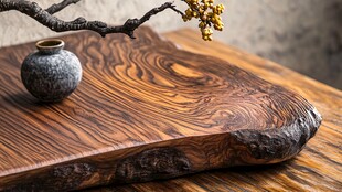 天然纹理木桌与雅致花瓶