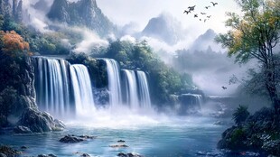 山间瀑布美景图