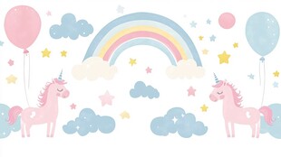 梦幻独角兽与彩虹童趣图