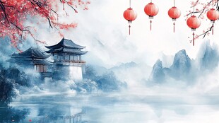 水墨江南 红灯古楼山水景