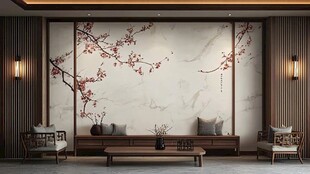 中式客厅的雅致梅花背景墙