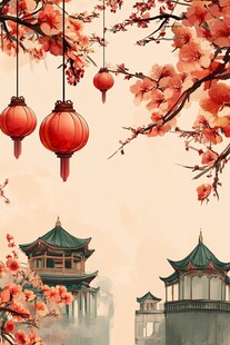 古风春景 灯笼繁花映古建