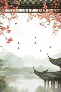 古风亭台春色图