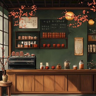 中式典雅茶室柜台景致