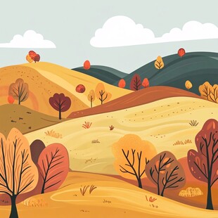 秋日丘陵美景插画