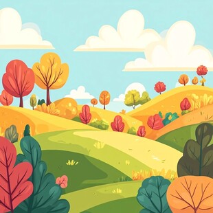 秋日田野绚丽风光插画