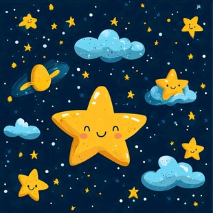 可爱星空卡通星星云朵图