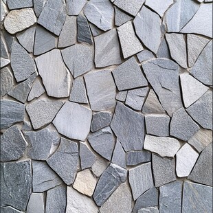 灰色碎拼石墙面纹理特写