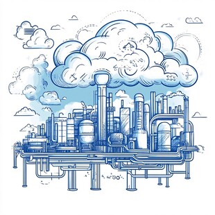 工业工厂与云朵的创意场景