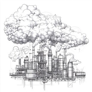 工业工厂的黑白烟雾图景