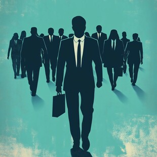 商务人士群体前行剪影