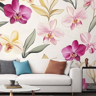 浪漫花卉墙纸装点温馨客厅