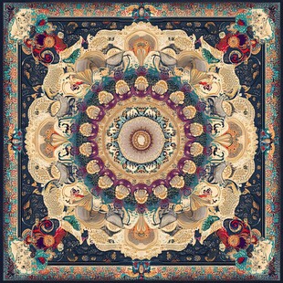 华丽复古风对称图案丝巾