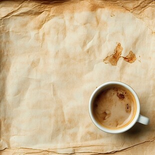 旧纸上的咖啡杯