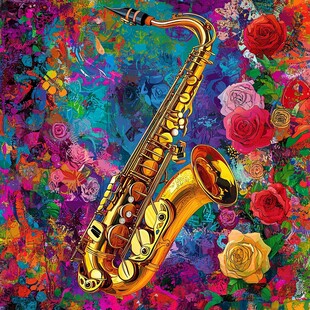 绚丽花卉中的金色萨克斯